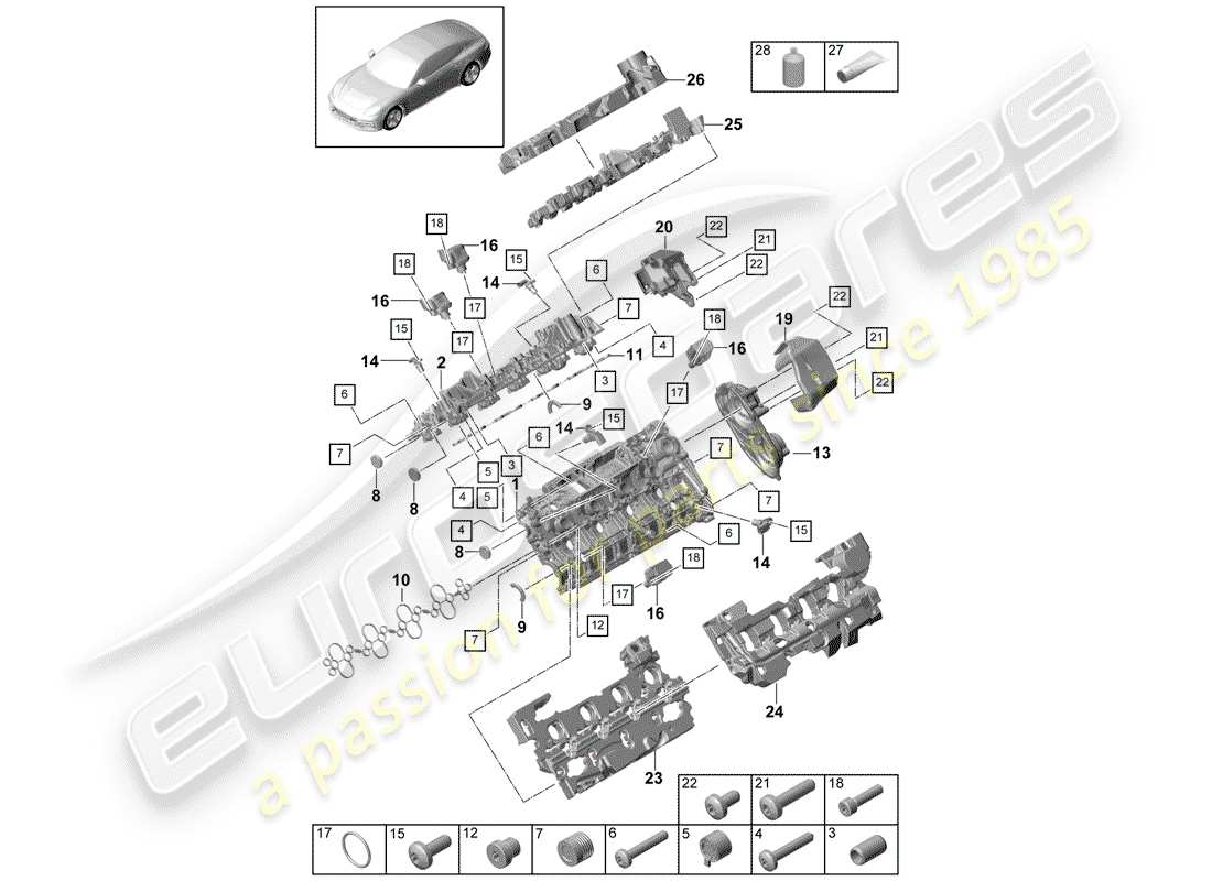 porsche 2020 (panamera 971-1) cubierta de tapa de cilindro diagrama de piezas