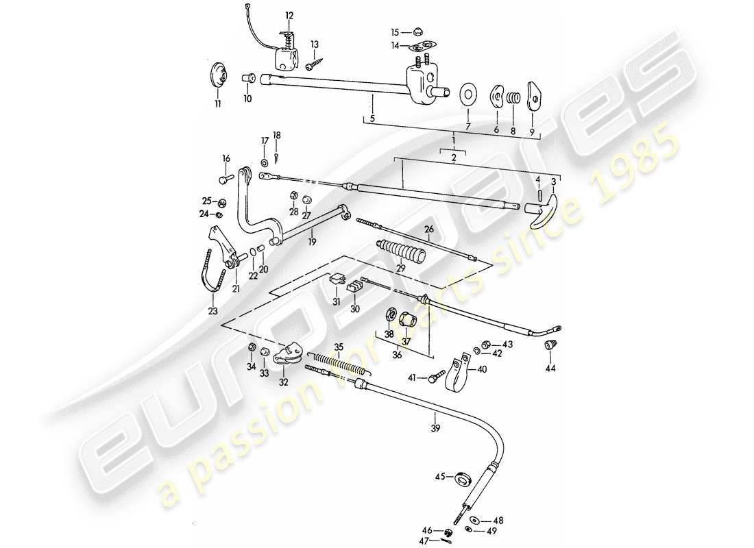 porsche 1964 (356b/356c) freno de mano diagrama de piezas