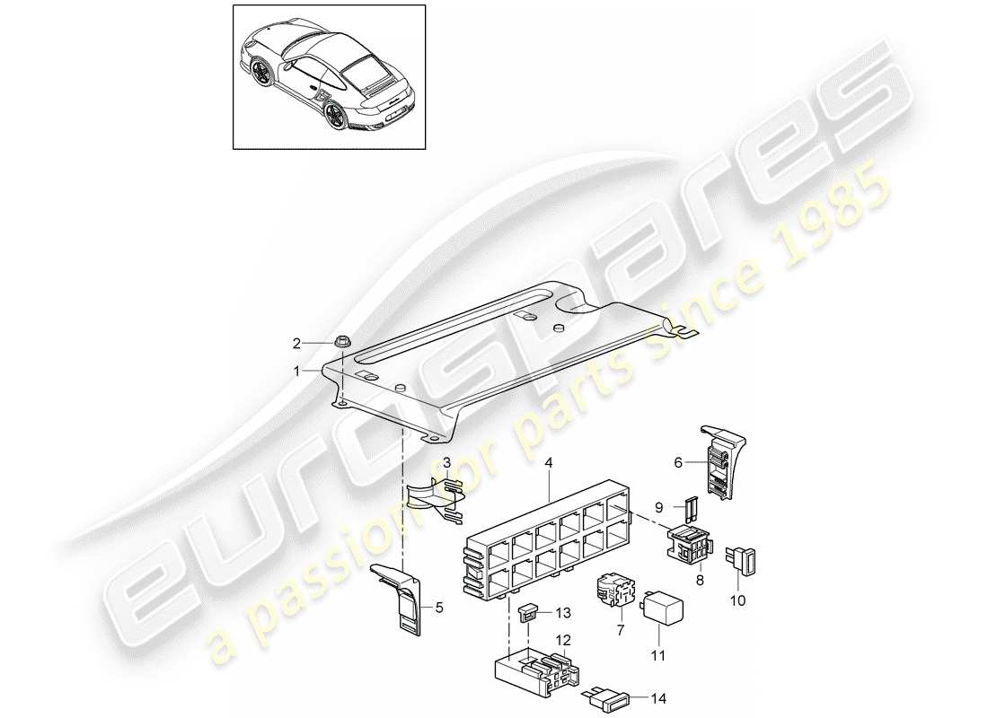 porsche 911 t/gt2rs (2013) diagrama de piezas de la caja de fusibles/placa de relé