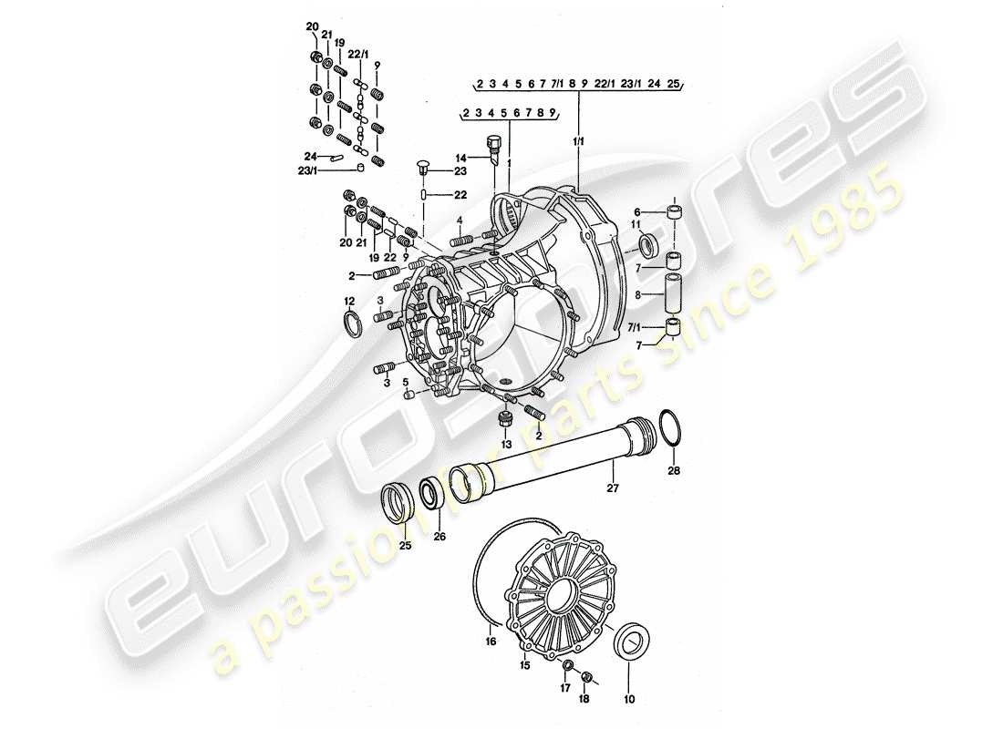 porsche 1977 (911 turbo) transmisión de reemplazo - caja de transmisión diagrama de piezas