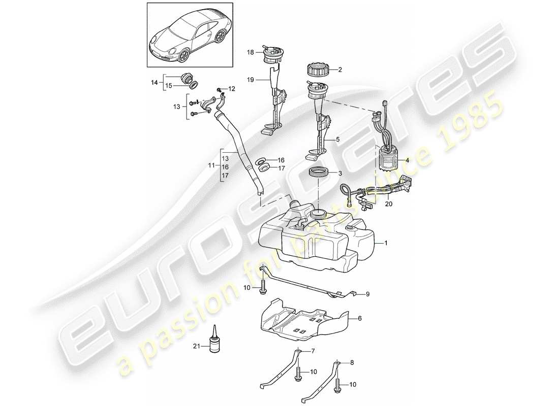 porsche 2010 (997-2) depósito de combustible diagrama de piezas