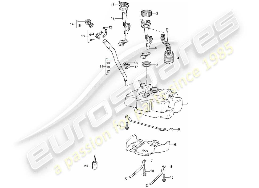 porsche 2007 (987 boxster) diagrama de piezas del tanque de combustible