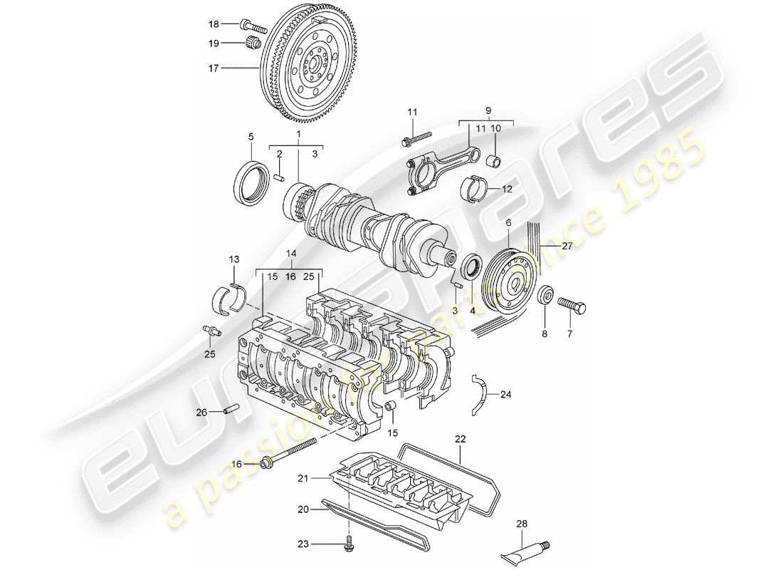 porsche 2007 (987 boxster) cigüeñal diagrama de piezas