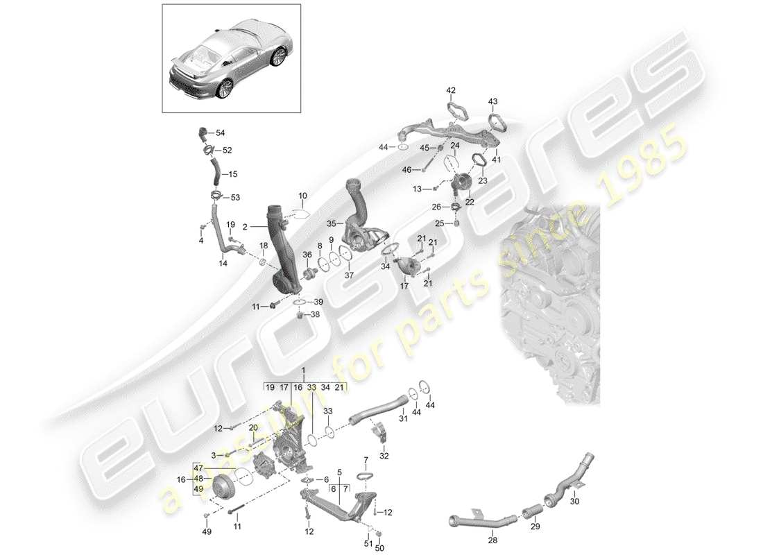 porsche 2016 (991-1 r/gt3/rs) bomba de agua diagrama de piezas
