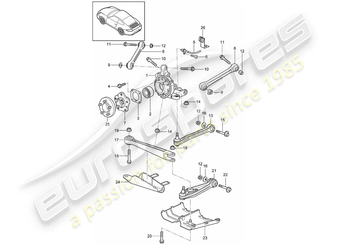 porsche 2007 (997-1) eje posterior diagrama de piezas