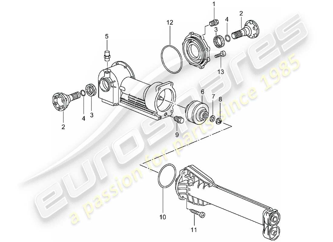 porsche 2002 (996 turbo / gt2) diferencial del eje delantero - embrague viscoso - piezas únicas esquema de piezas