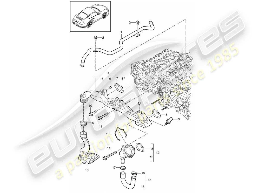porsche 2012 (997-2 turbo / gt2 rs) diagrama de piezas del sub-marco