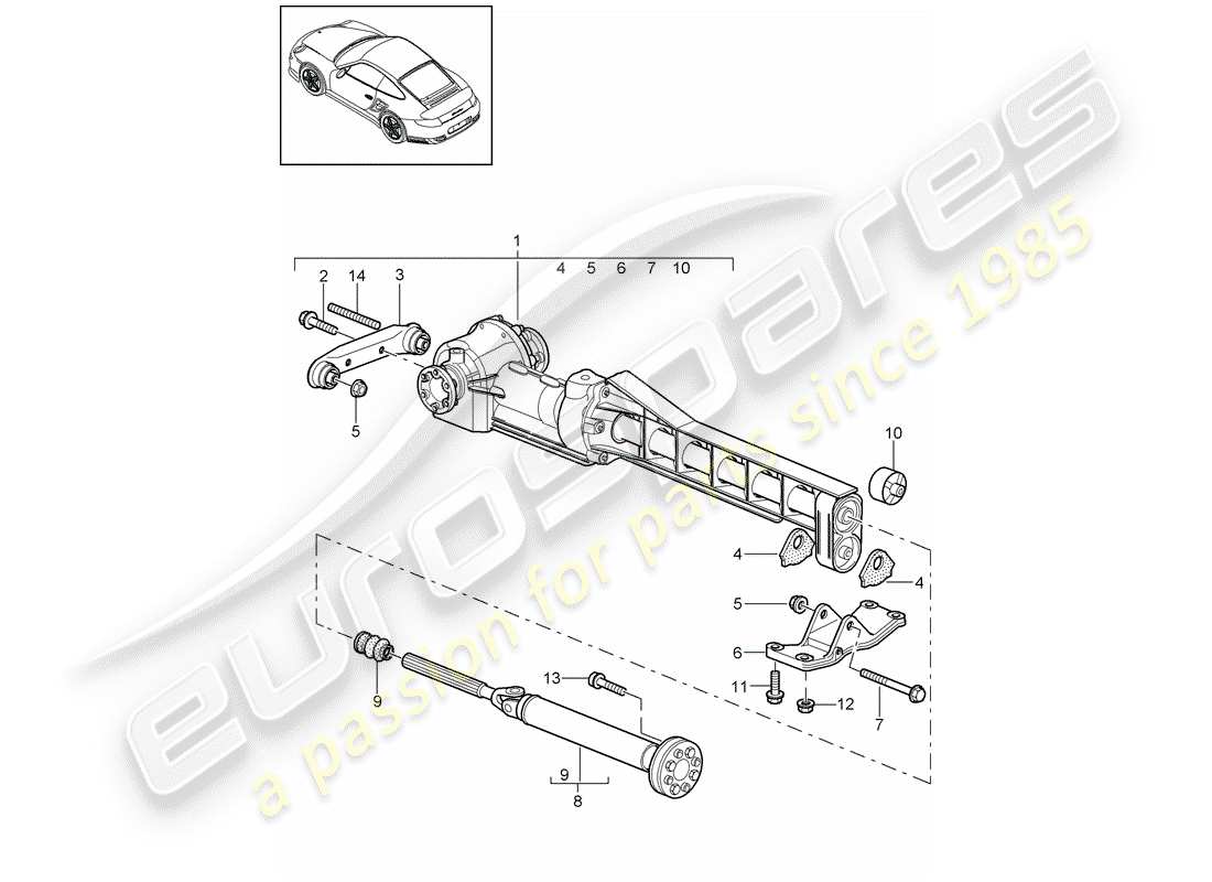 porsche 2012 (997-2 turbo / gt2 rs) diferencial del eje delantero diagrama de piezas