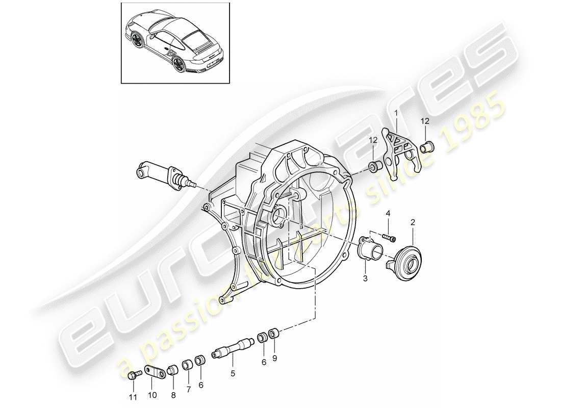 porsche 2012 (997-2 turbo / gt2 rs) liberación del embrague diagrama de piezas