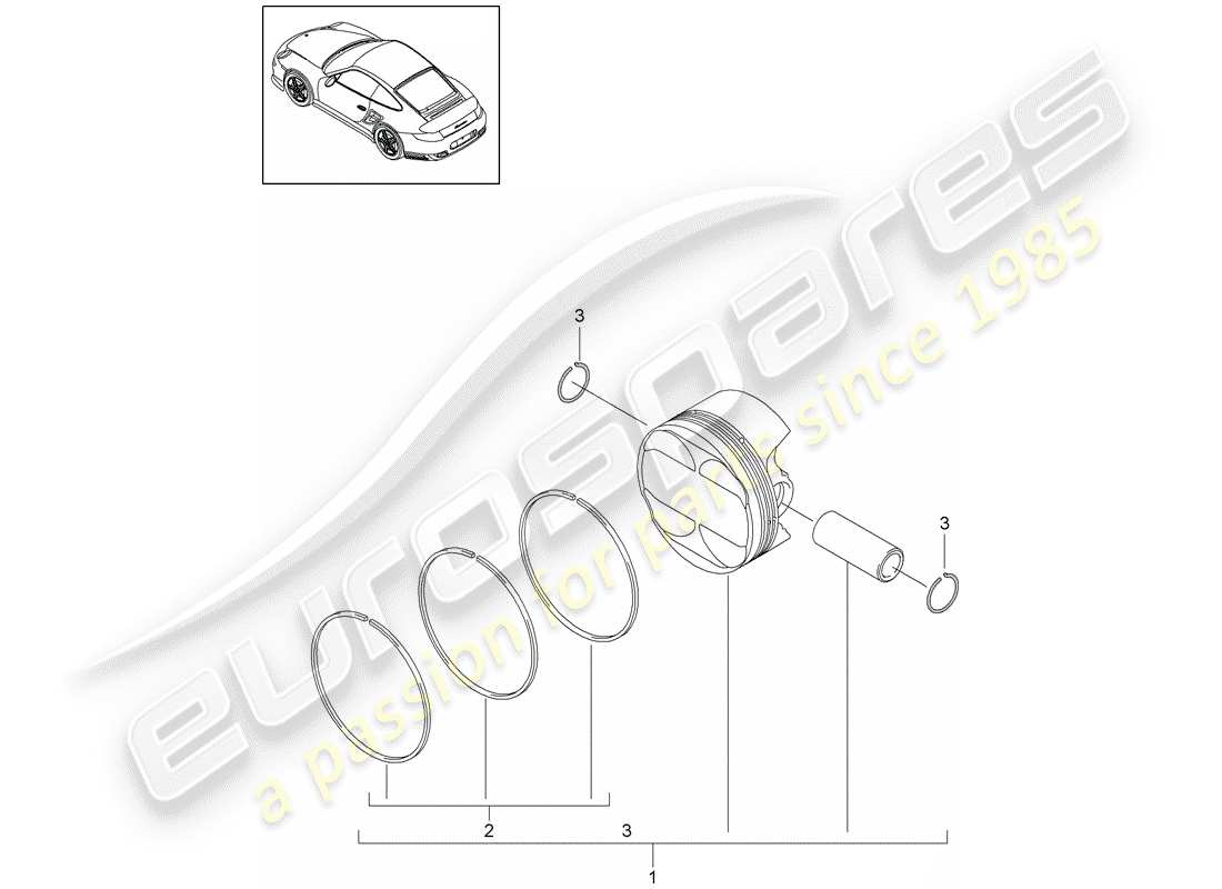 porsche 2013 (997-2 turbo / gt2 rs) diagrama de piezas del pistón