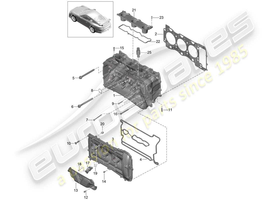 porsche 991r/gt3/rs (2020) diagrama de piezas de la culata del cilindro