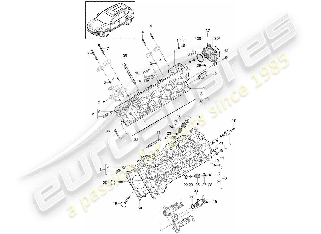 porsche 2013 (cayenne e2 92a) cabeza de cilindro diagrama de piezas