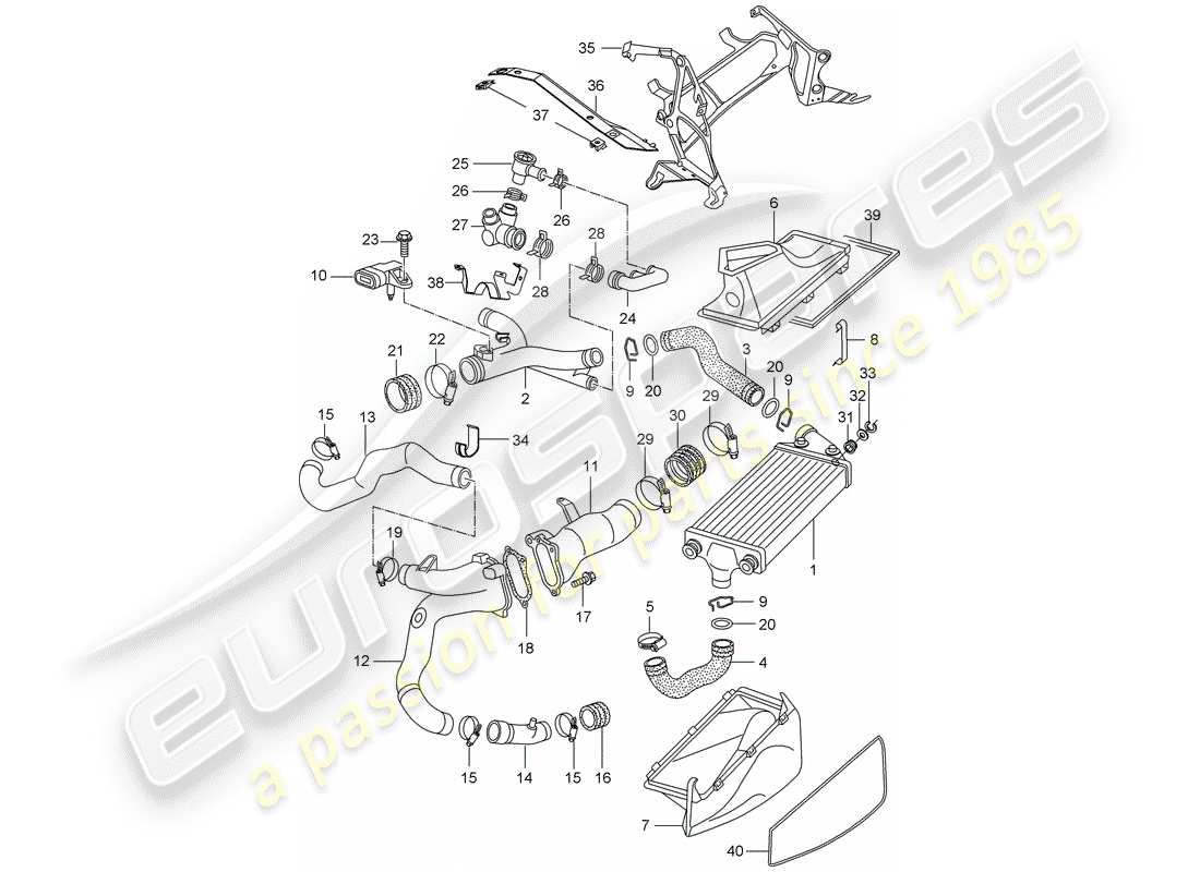 porsche 996 t/gt2 (2004) diagrama de piezas de turbocompresor