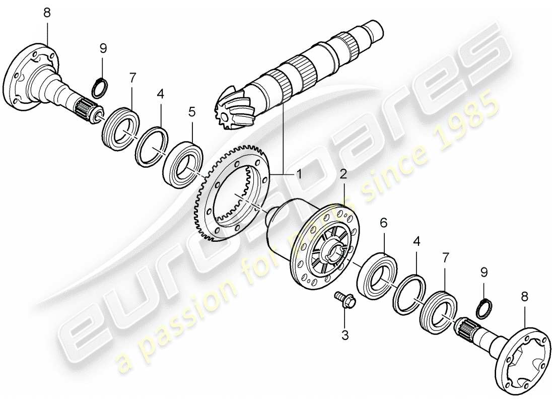 porsche 2002 (986 boxster) diferencial - eje trasero diagrama de piezas