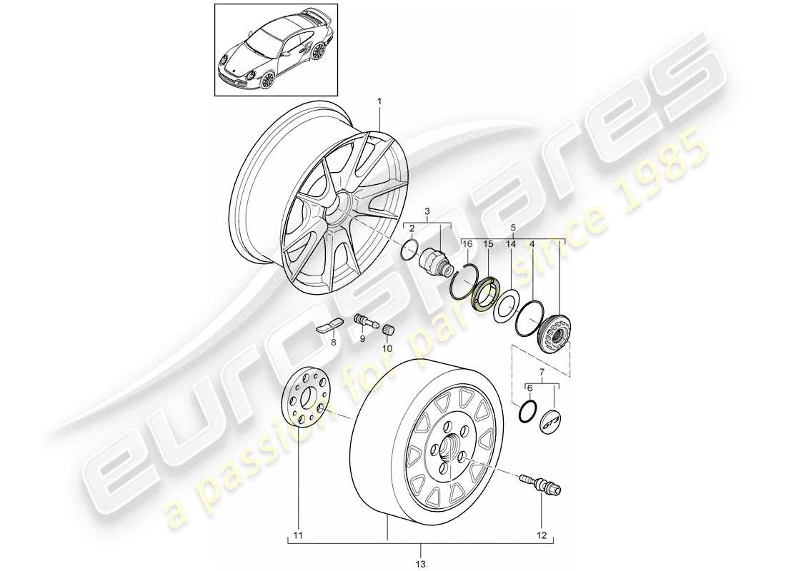 porsche 2013 (997-2 turbo / gt2 rs) diagrama de piezas de bloqueo central