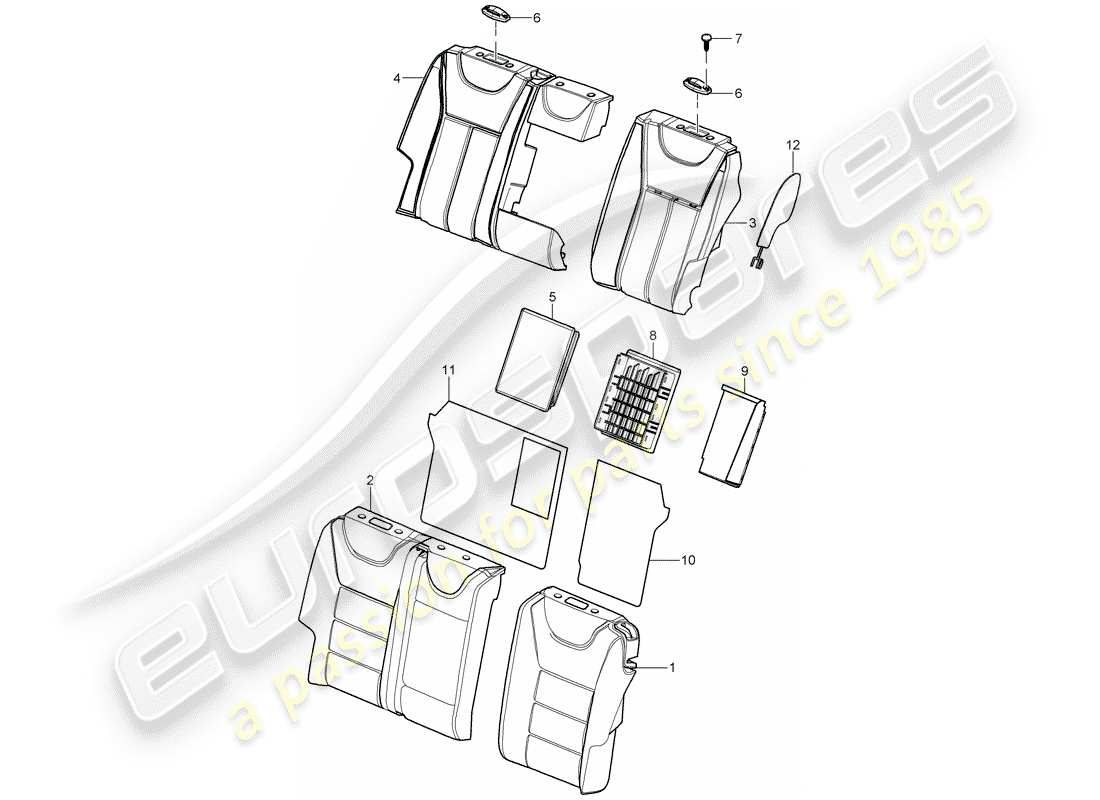 porsche 2003 (cayenne e1 9pa) cubiertas de respaldo diagrama de piezas