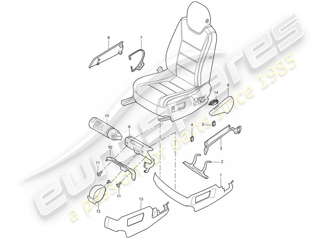 porsche 2005 (cayenne e1 9pa) estructura del asiento diagrama de piezas