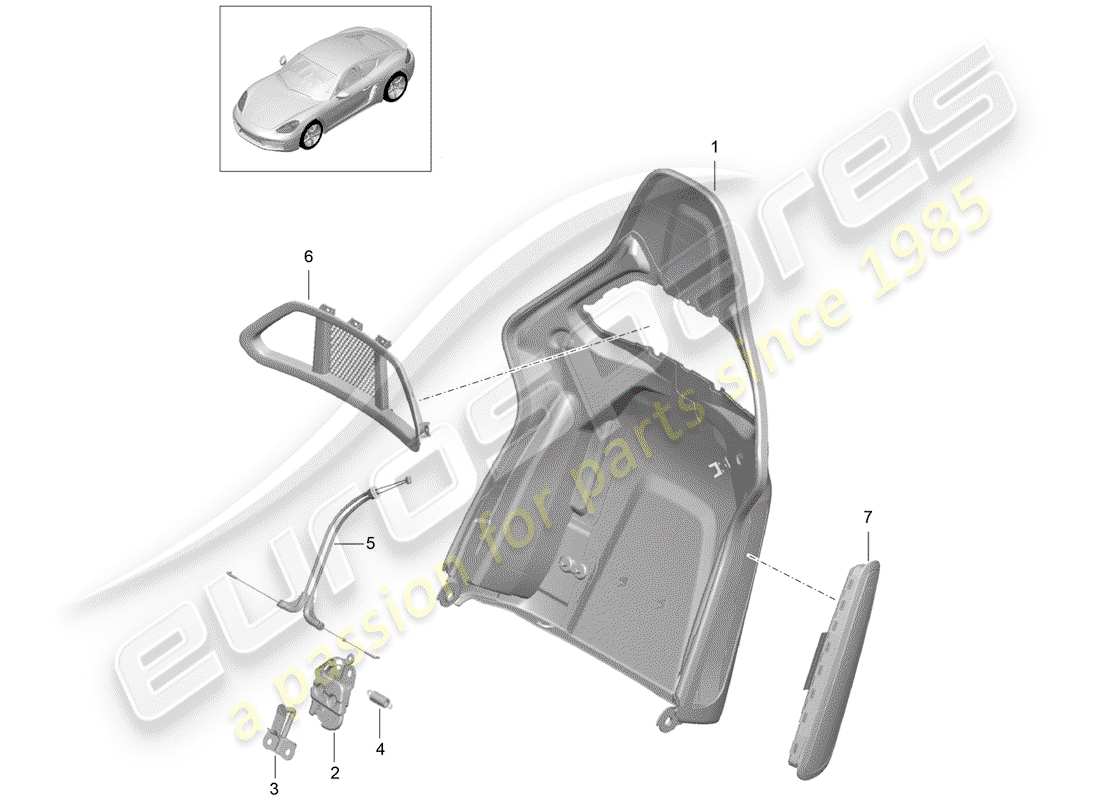 porsche 718 cayman (2020) diagrama de piezas de la carcasa del respaldo