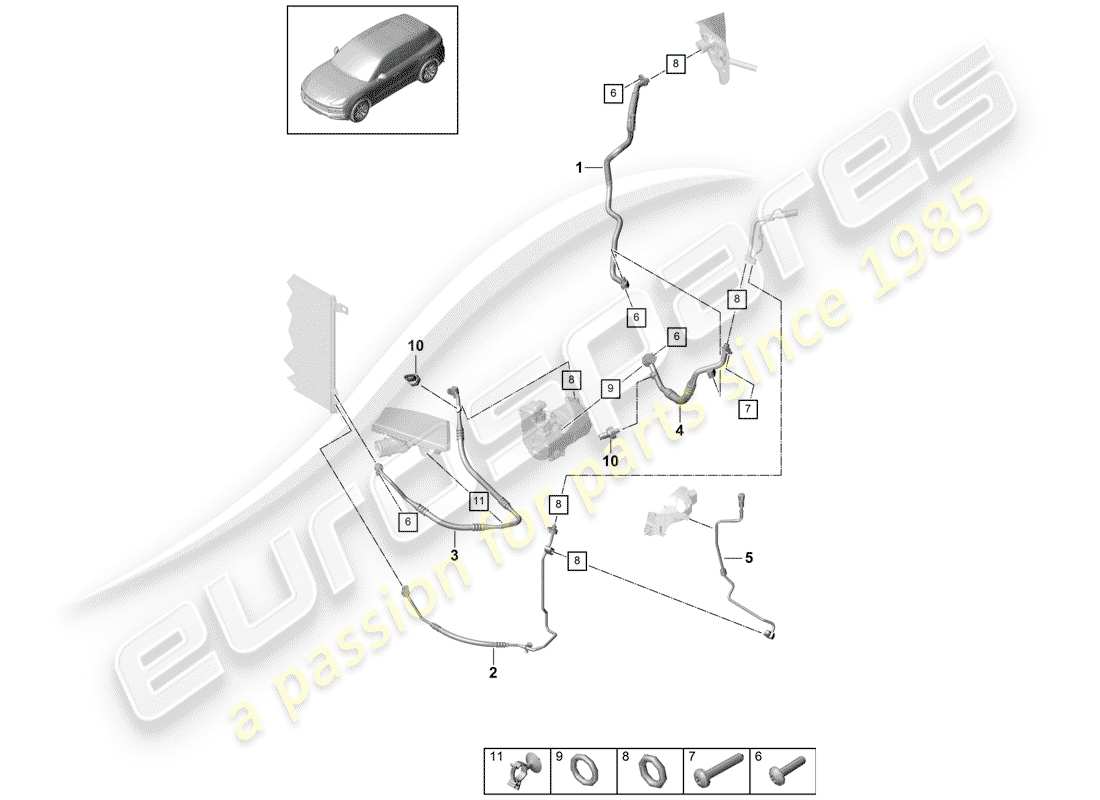 porsche 2019 (cayenne e3 9ya/9yb) circuito refrigerante diagrama de piezas