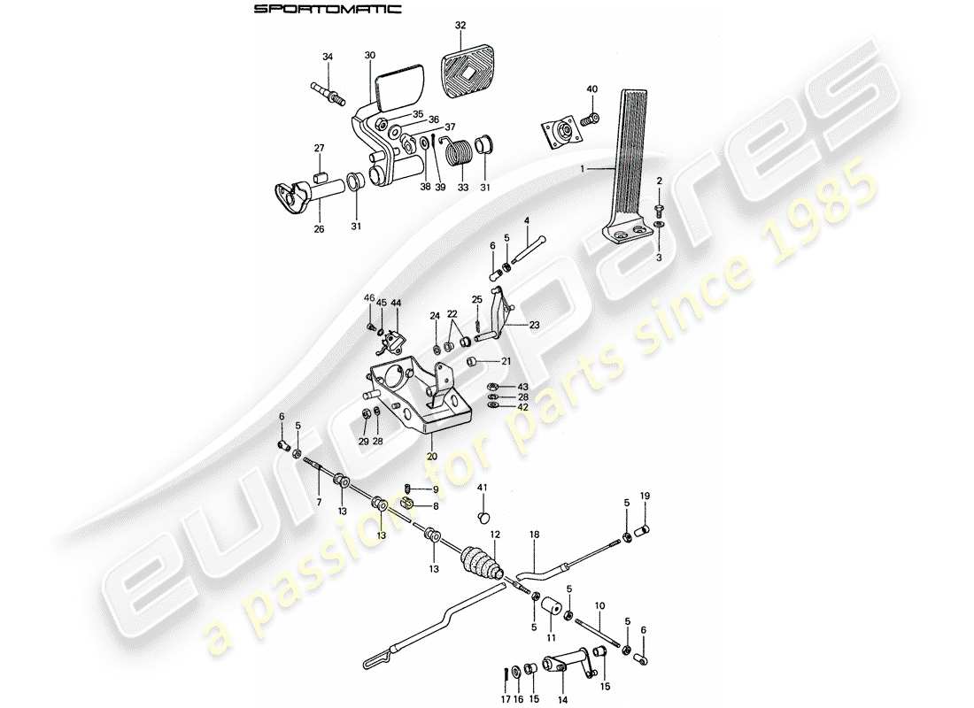 porsche 1976 (911) brake and acc. pedal assembly diagrama de piezas