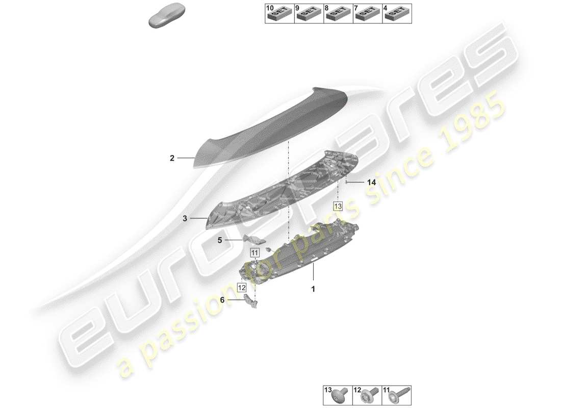 porsche 2020 (992-1) diagrama de piezas del spoiler trasero