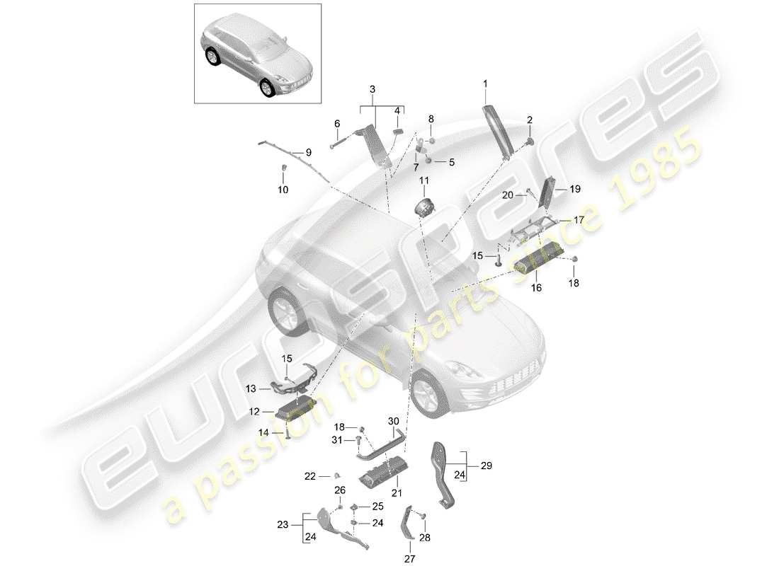 porsche 2015 (macan) diagrama de piezas del airbag