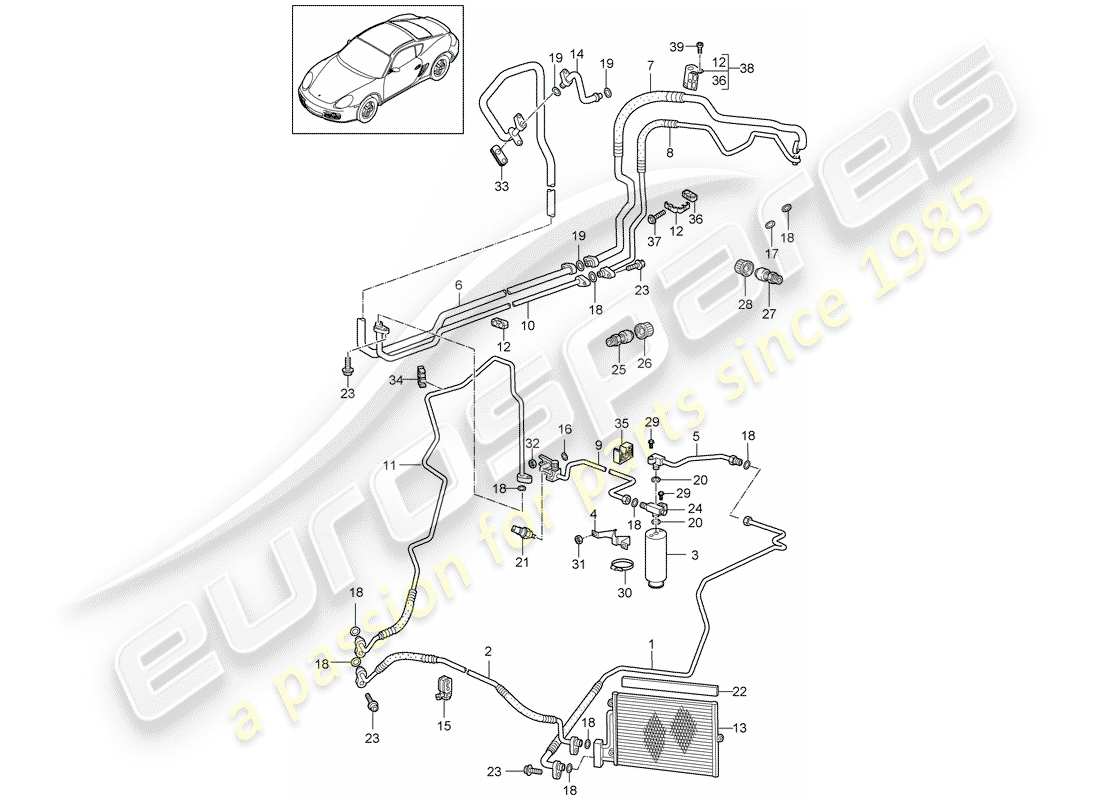 porsche 2012 (987 cayman) diagrama de piezas del circuito refrigerante