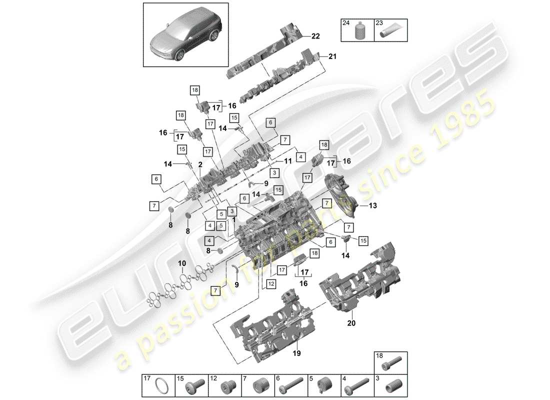 porsche 2019 (cayenne e3 9ya/9yb) diagrama de piezas de la cubierta de culata