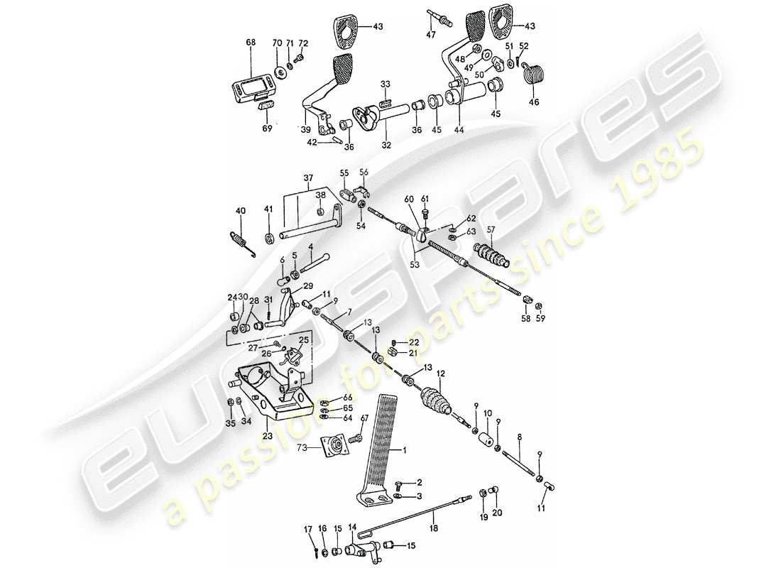 porsche 1976 (911) diagrama de piezas de pedales