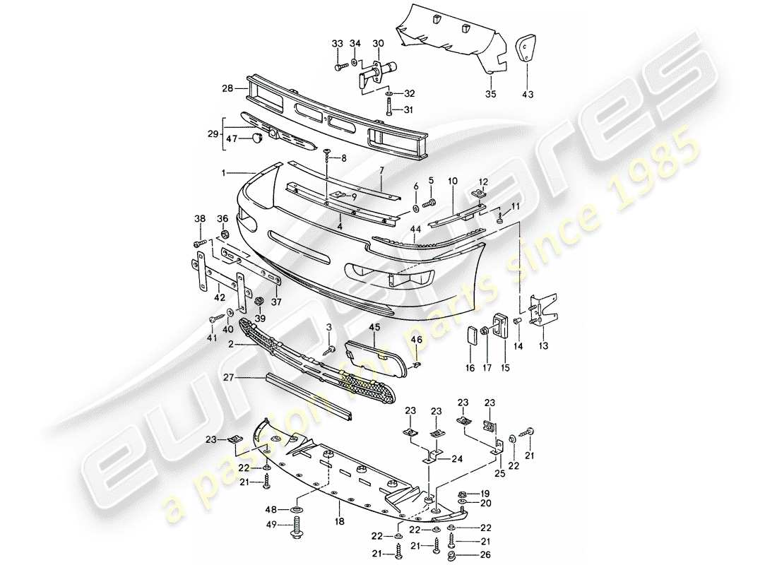 porsche 1992 (968) funda para parachoques - parachoques diagrama de piezas