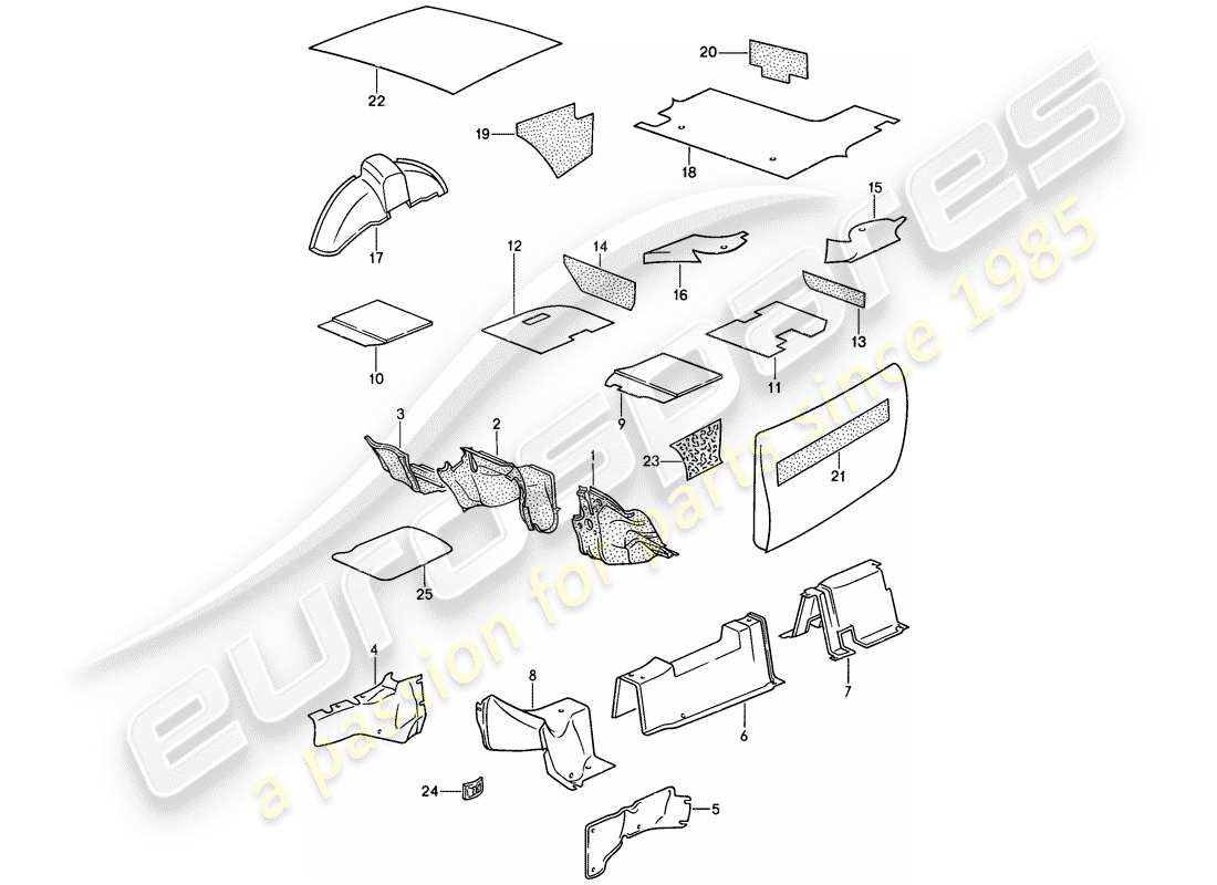 porsche 1986 (944) absorbente de sonido diagrama de piezas