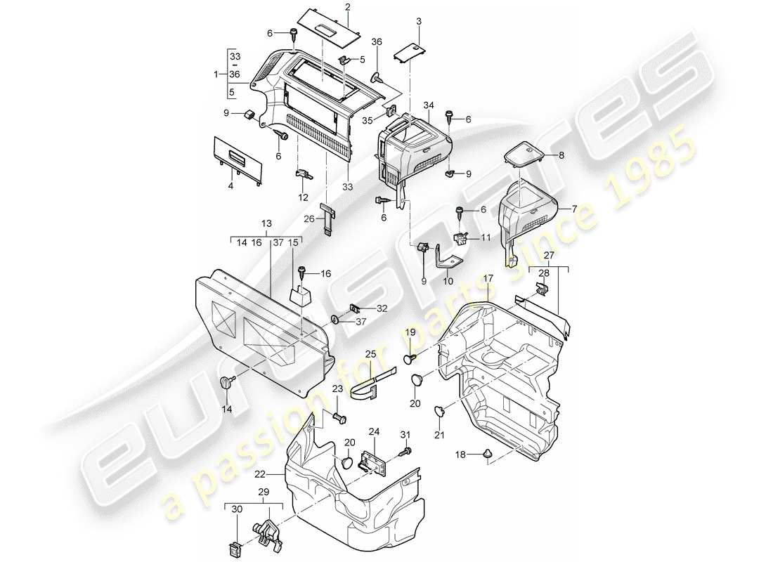 porsche 2007 (997-1) compartimiento de equipaje diagrama de piezas
