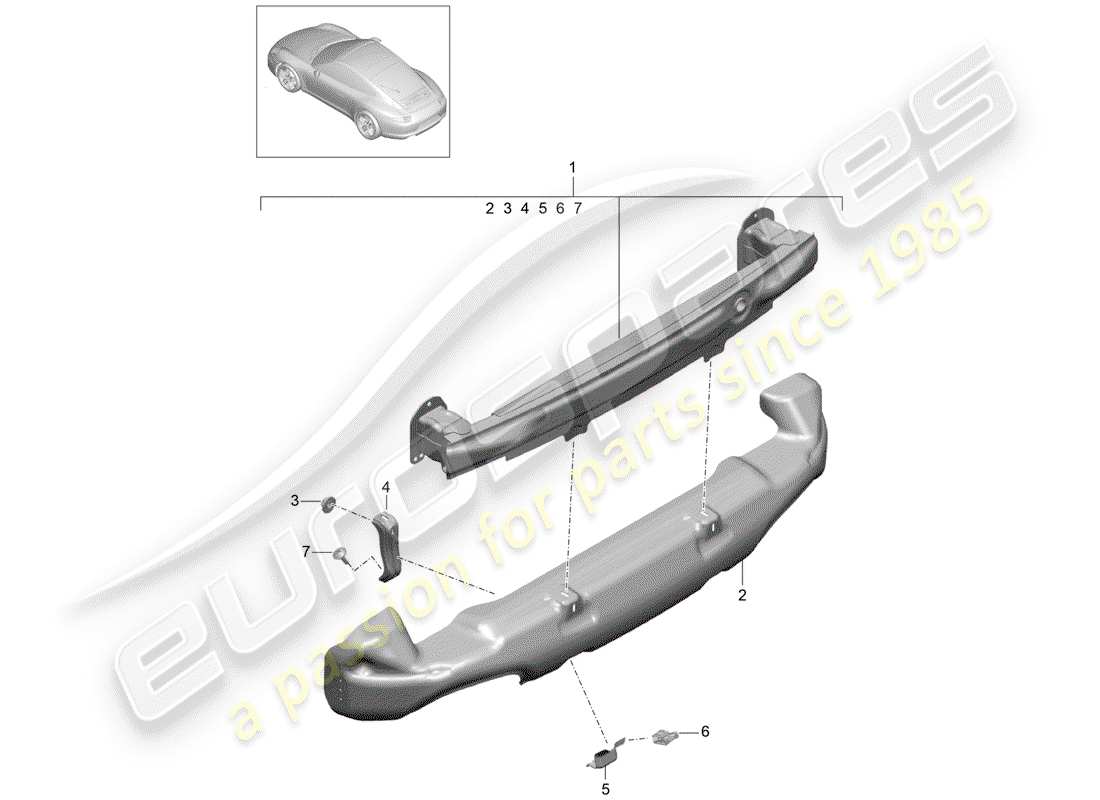 porsche 2014 (991-1) diagrama de piezas del soporte de parachoques