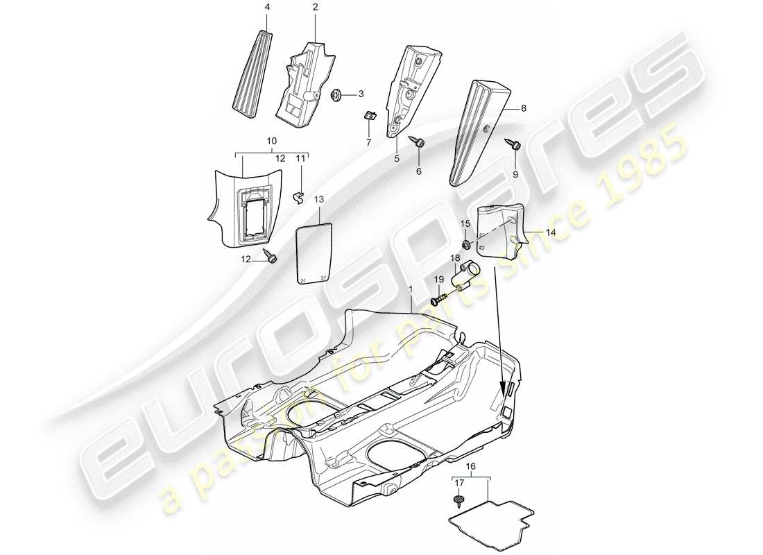 porsche 2013 (997-2 turbo / gt2 rs) diagrama de piezas de la cubierta del piso