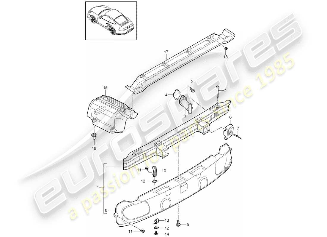 porsche 911 t/gt2rs (2013) diagrama de piezas del parachoques