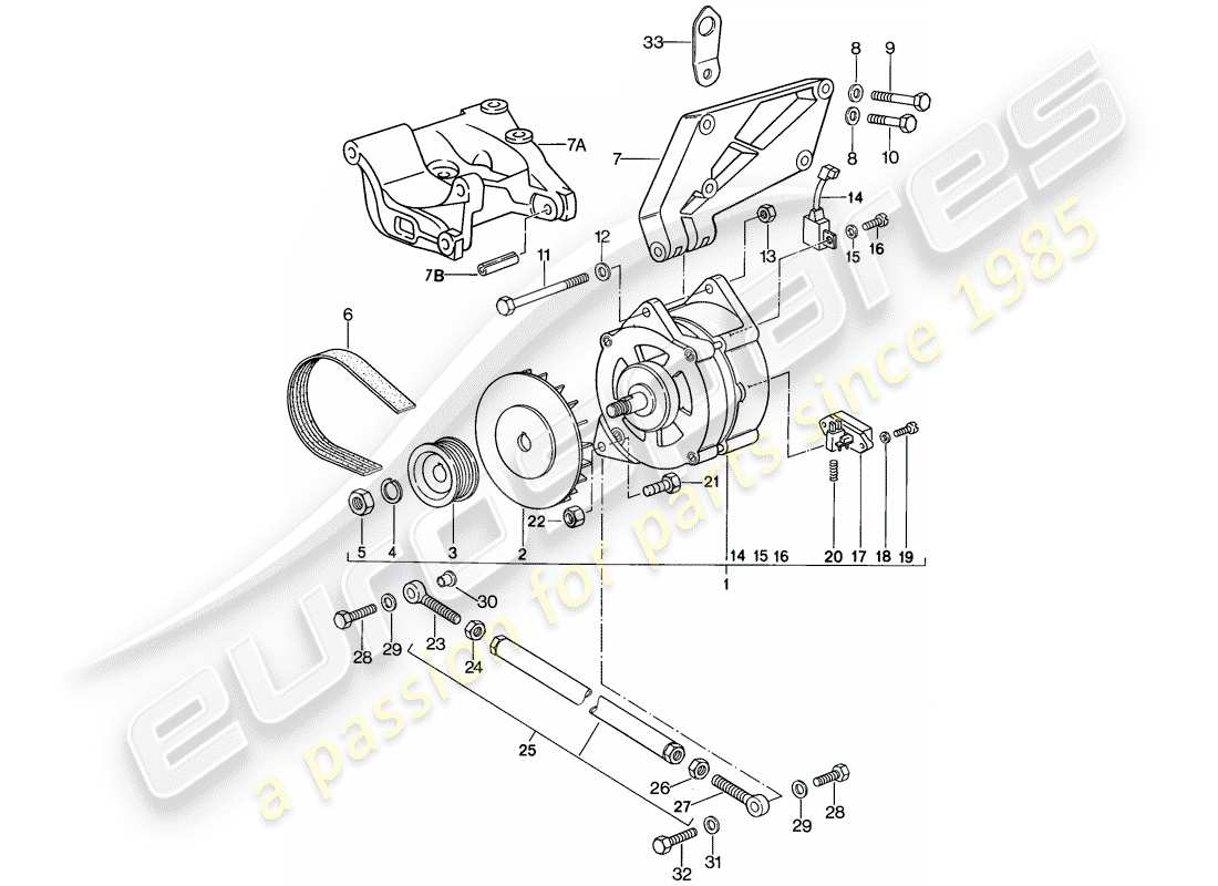 porsche 1987 (924s) alternador - con: - sujetadores diagrama de piezas