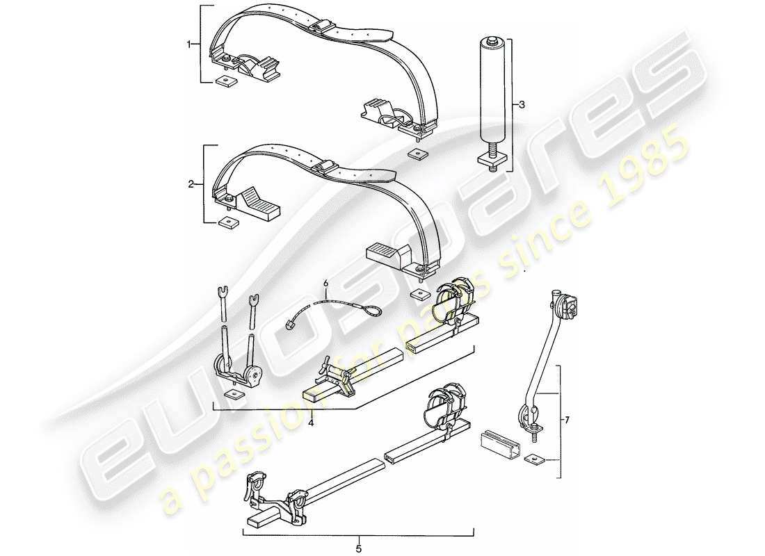 porsche 1982 (944) diagrama de piezas del sistema de transporte del techo