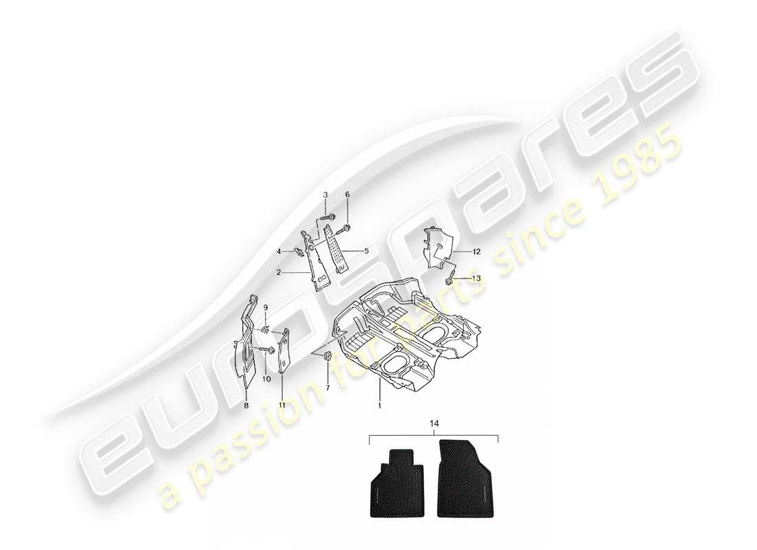 porsche 2004 (996 turbo / gt2) cubierta de piso - adornos diagrama de piezas
