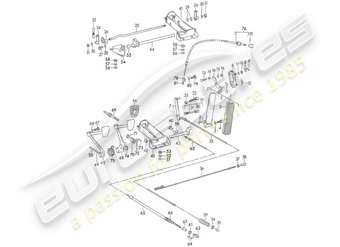 porsche 1954 (356/356a) pedales diagrama de piezas