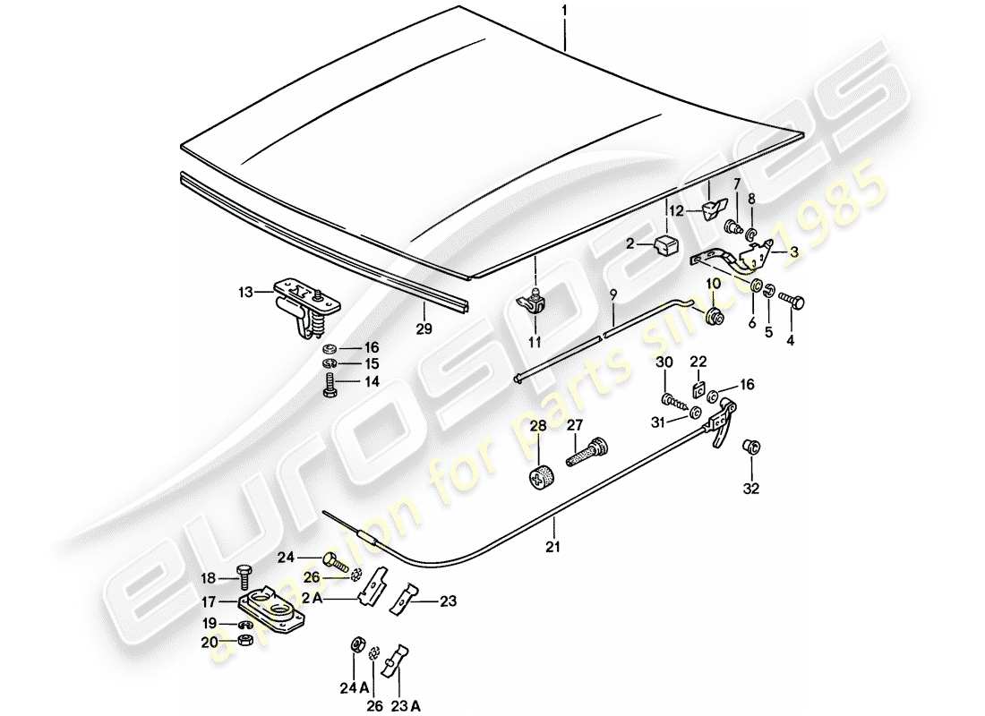 porsche 1976 (924) tapa - actuador - bloqueo de tapa diagrama de piezas