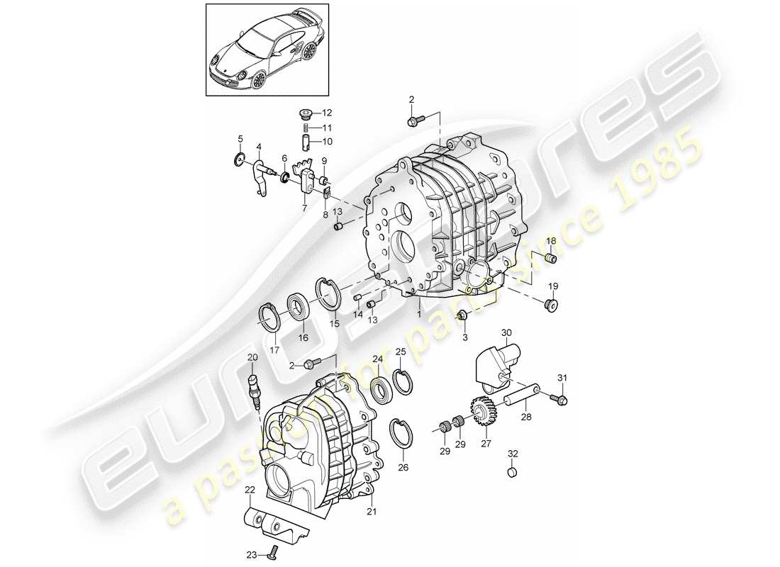 porsche 2013 (997-2 turbo / gt2 rs) diagrama de piezas de la caja de engranajes
