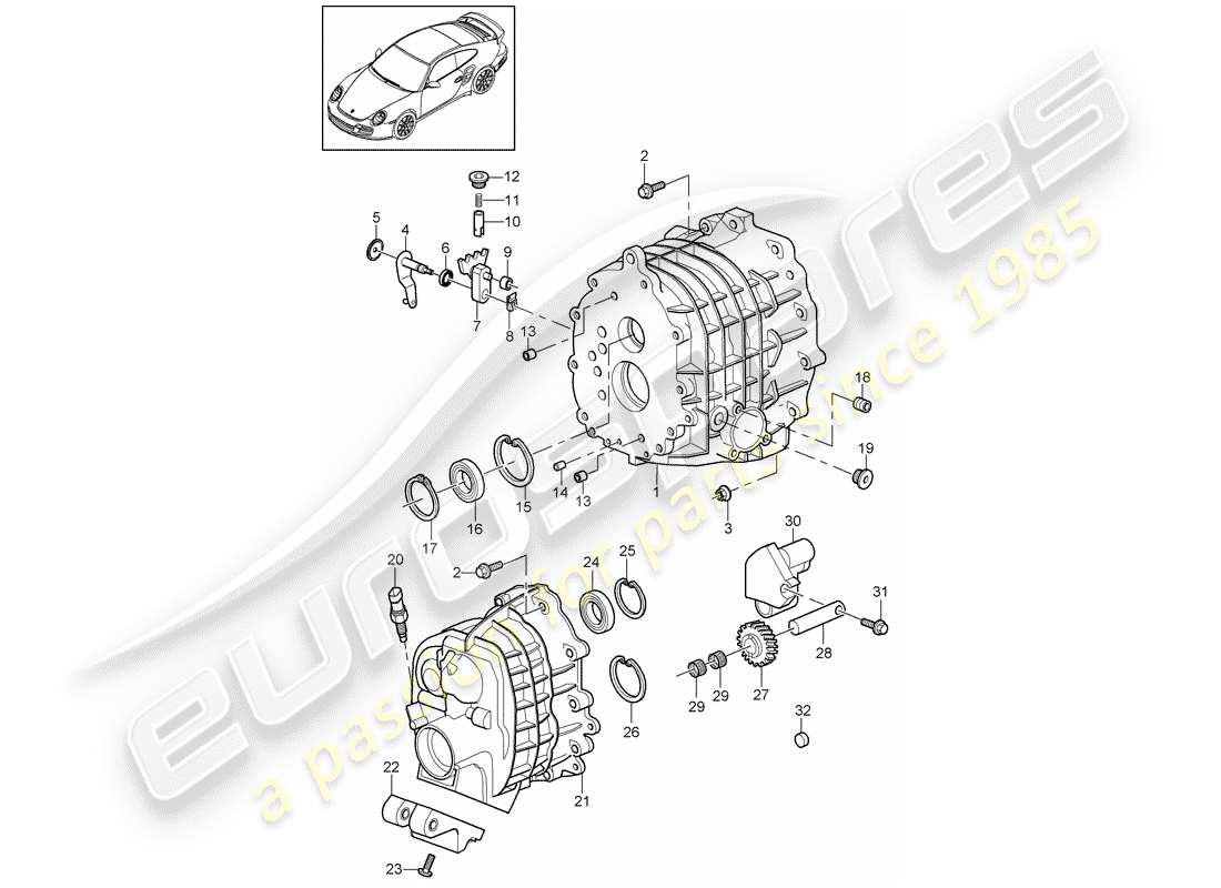 porsche 911 t/gt2rs (2013) diagrama de piezas de la caja de engranajes