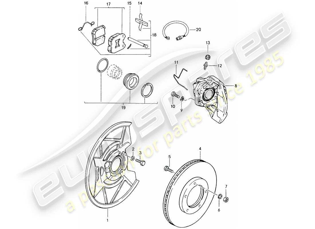 porsche 1982 (944) frenos de disco - eje delantero diagrama de piezas