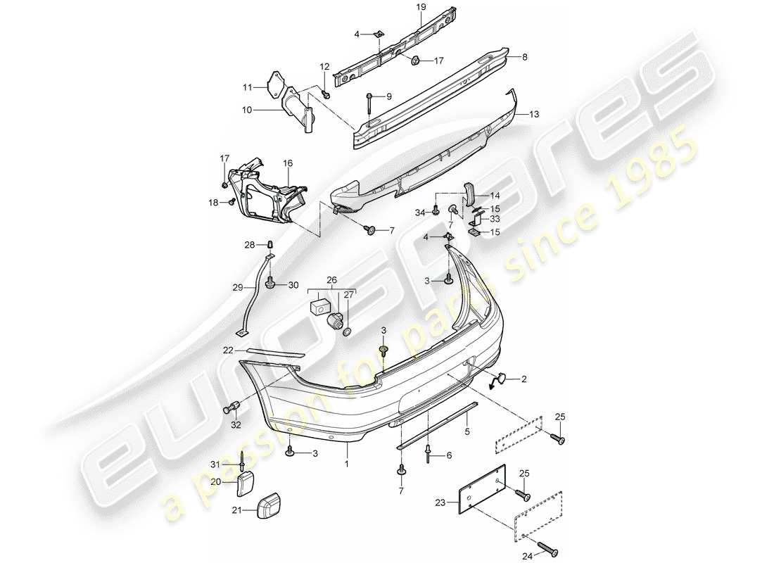 porsche 2005 (997-1) parachoque diagrama de piezas