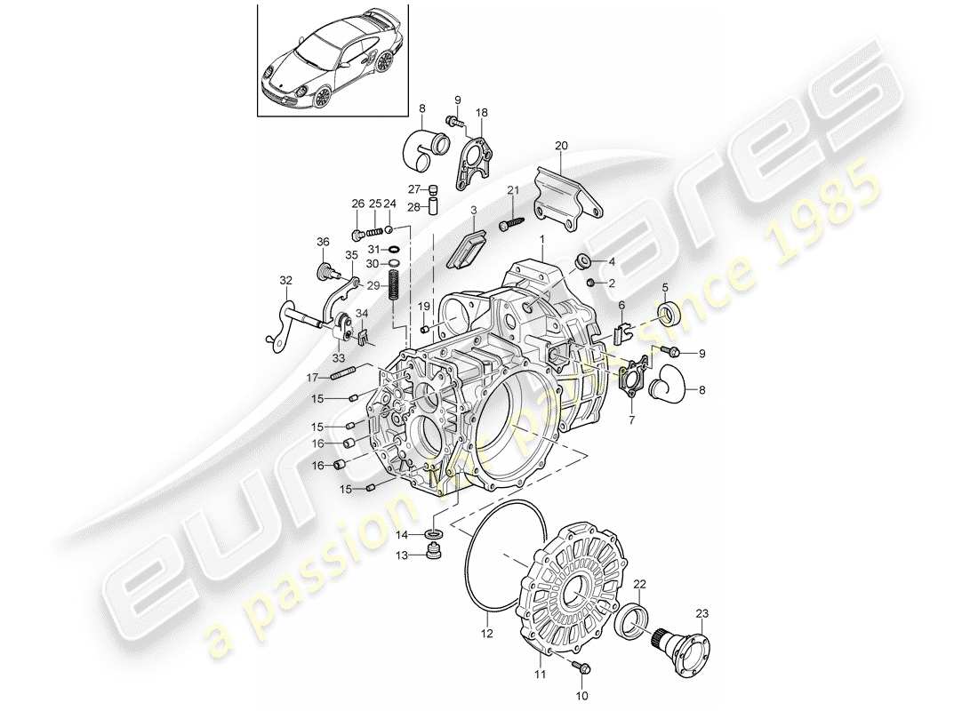 porsche 911 t/gt2rs (2013) diagrama de piezas de la caja de transmisión