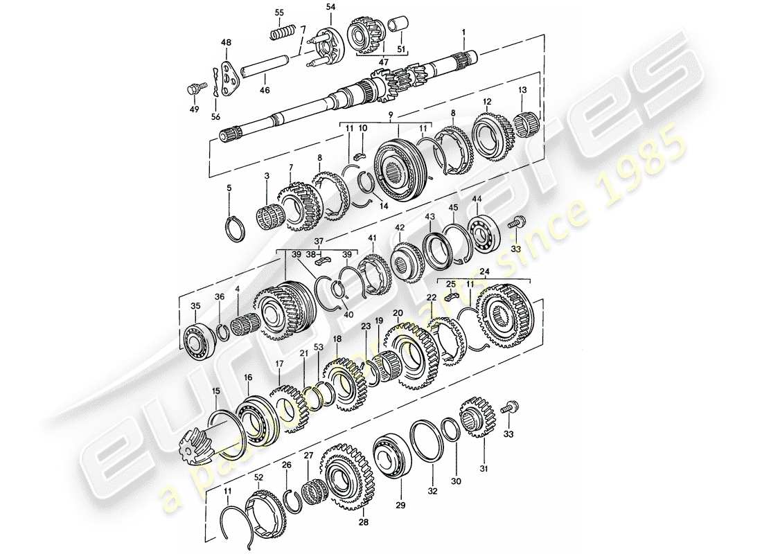 porsche 1986 (944) engranajes y ejes - caja de cambios manual diagrama de piezas