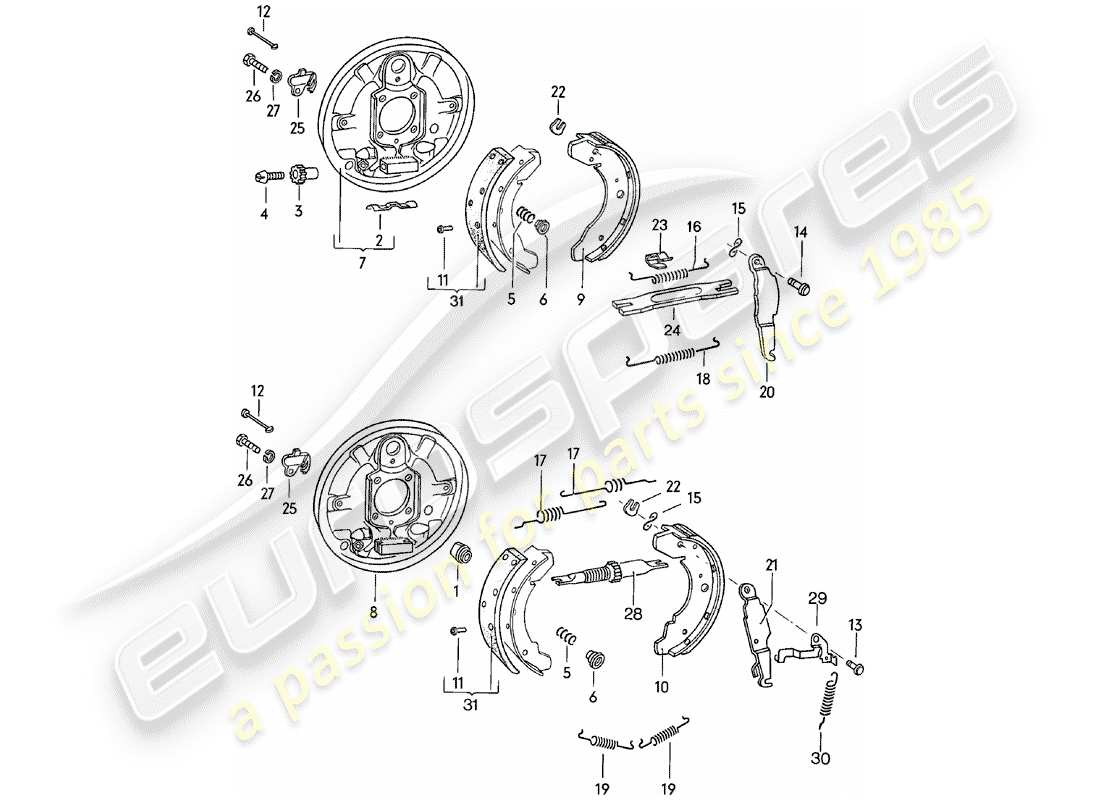 porsche 1981 (924) freno - eje trasero - d >> - mj 1980 diagrama de piezas