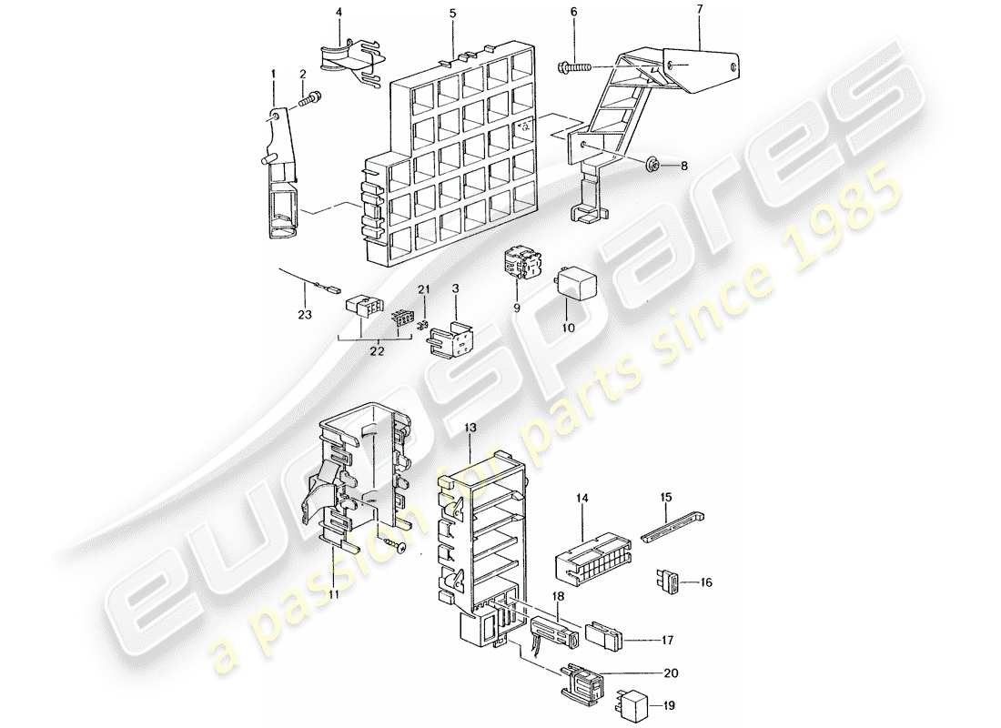 porsche 996 (2000) caja de fusibles/placa de relé - diagrama de piezas del tablero