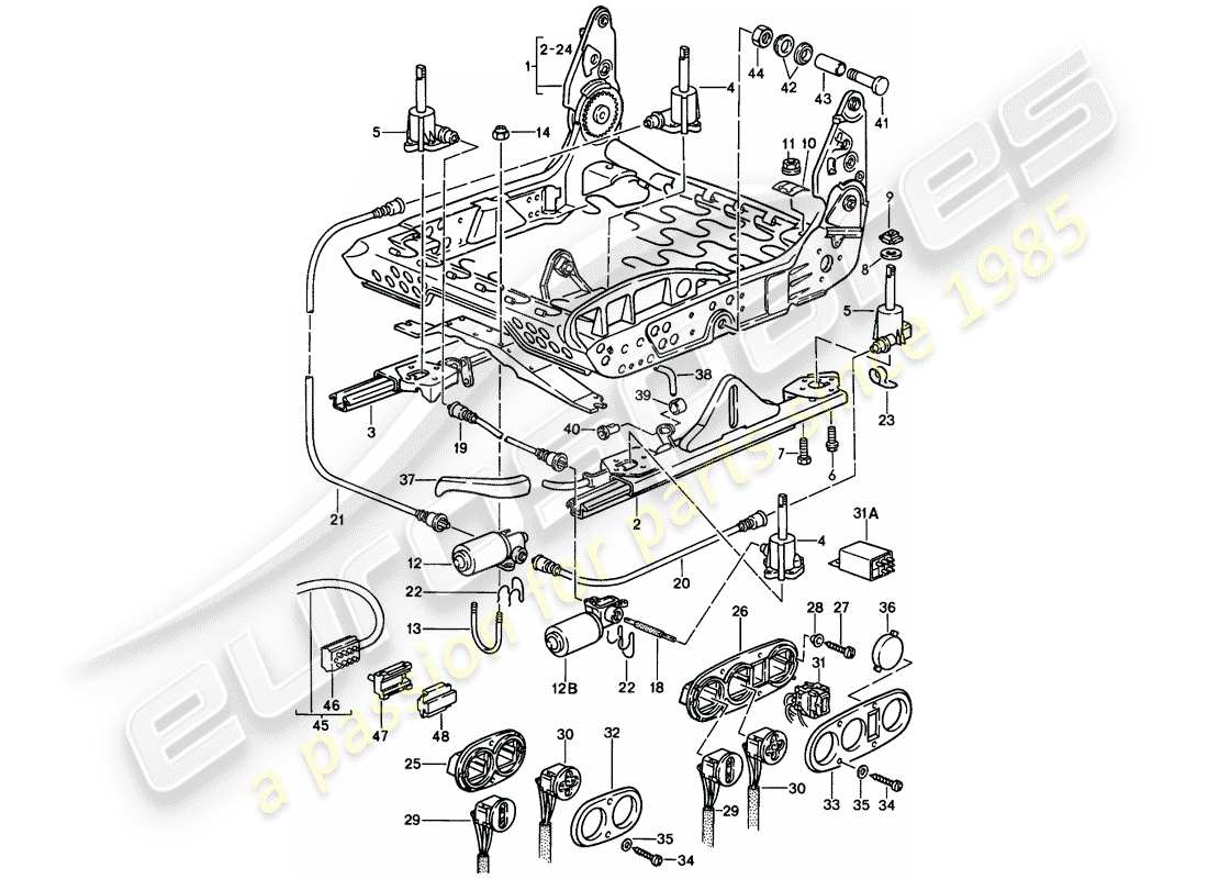 porsche 1985 (911) marco para asiento - eléctrico diagrama de piezas