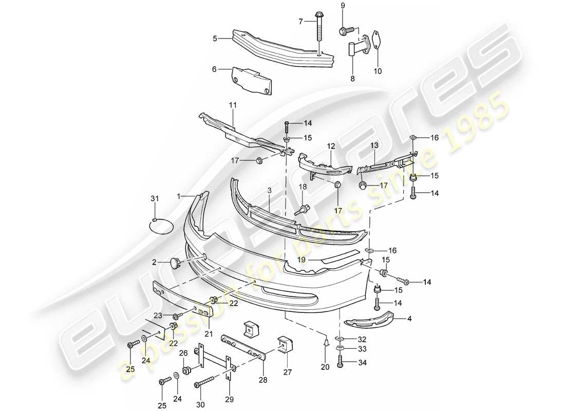 porsche 2000 (996) parachoque diagrama de piezas